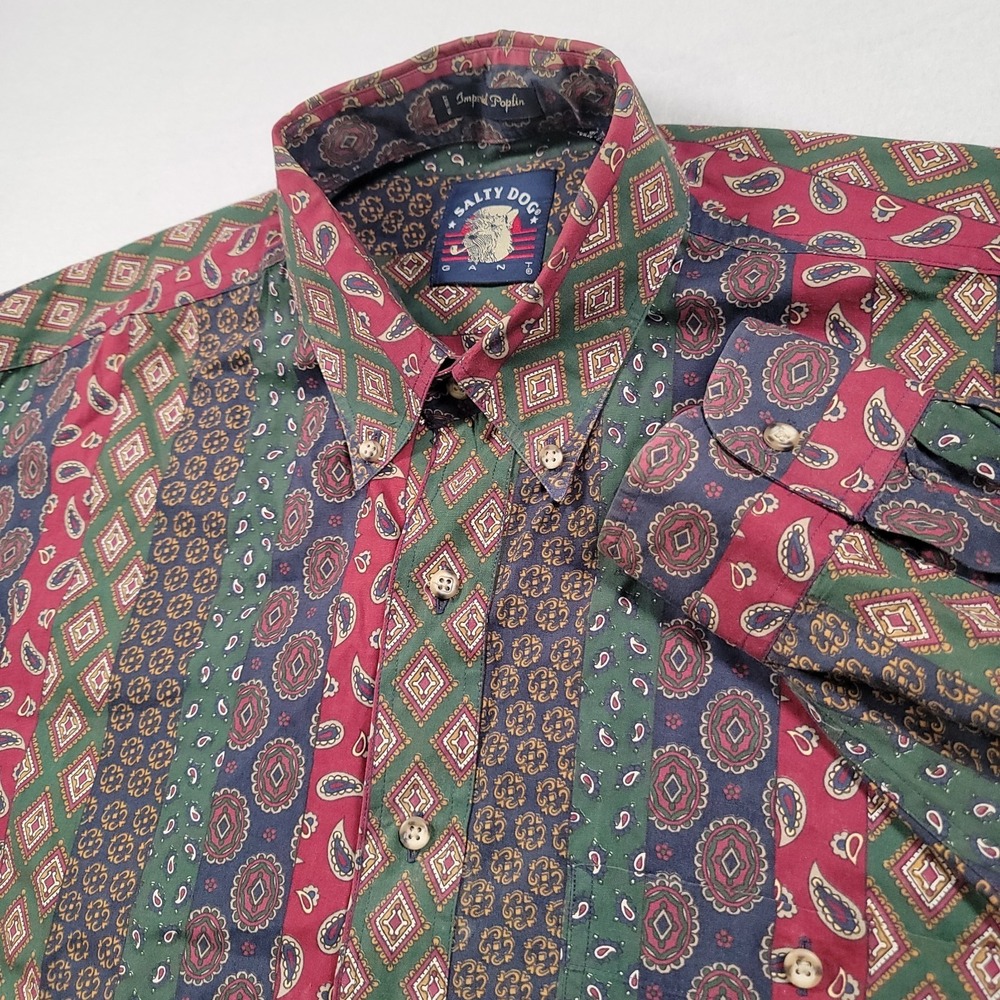 Vintage Salty Dog Gant Shirt Mens XL Imperial Poplin Paisley Stripe Button Down